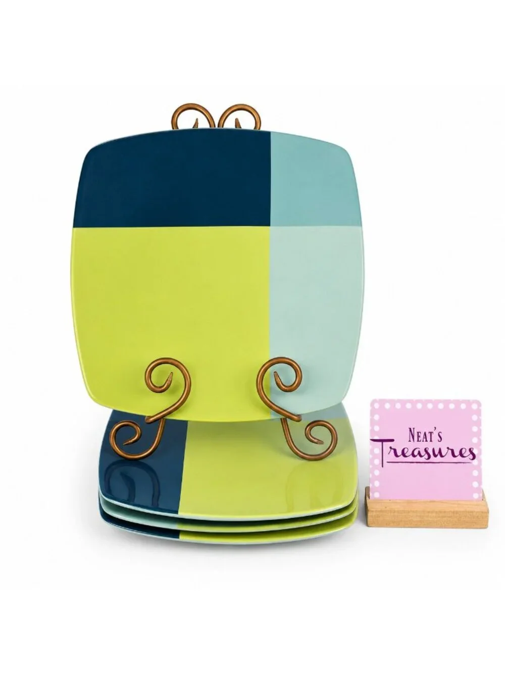 Home Target GREEN COLOR BLOCK Various Blue Blocks Square Stoneware Dinner Set 4